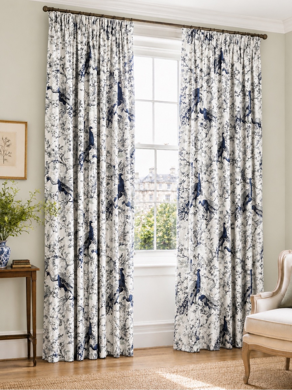 Laura Ashley Window Curtains 2 Panels 38 x 82” Peacock Blue Gray Rod Pocket